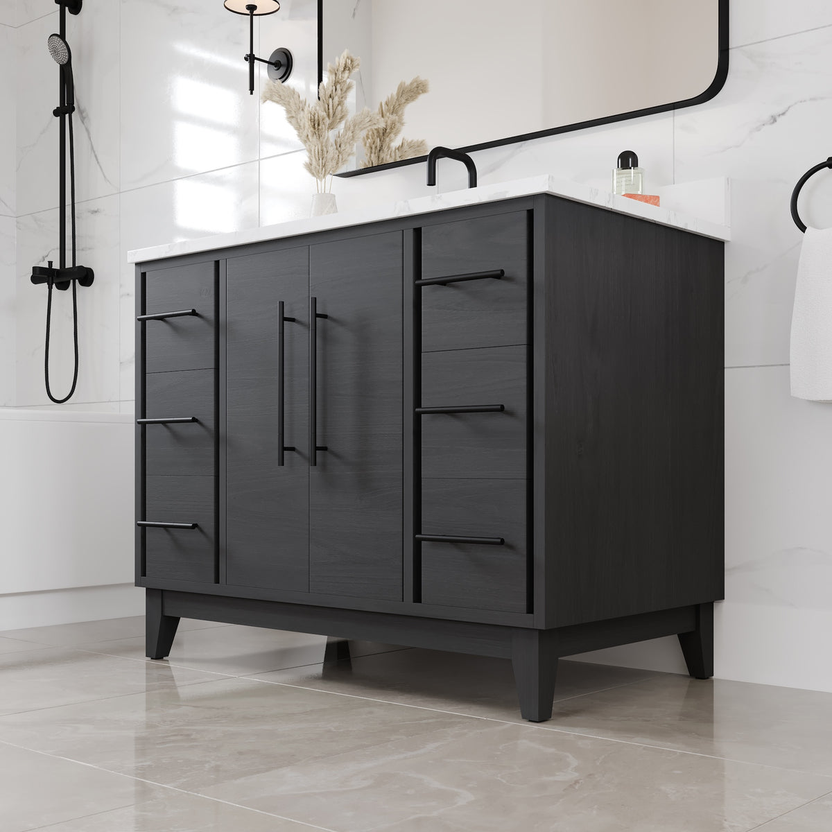 Graham 42 in. Blackwood Single Sink Bath Vanity with Arabescato Engineered Stone Top and Undermount Porcelain Sink - Bathroom Vanity by Eviva