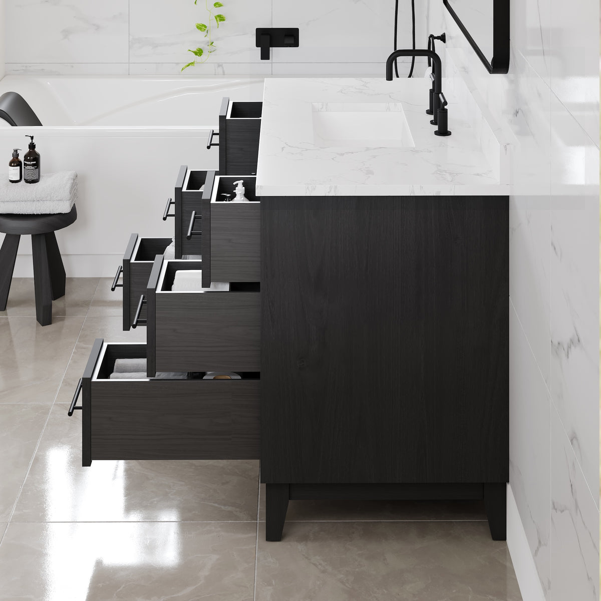 Graham 42 in. Blackwood Single Sink Bath Vanity with Arabescato Engineered Stone Top and Undermount Porcelain Sink - Bathroom Vanity by Eviva