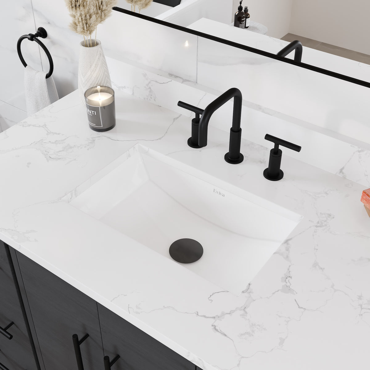 Graham 42 in. Blackwood Single Sink Bath Vanity with Arabescato Engineered Stone Top and Undermount Porcelain Sink - Bathroom Vanity by Eviva