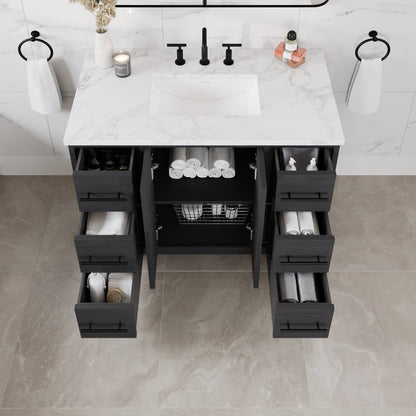 Graham 42 in. Blackwood Single Sink Bath Vanity with Arabescato Engineered Stone Top and Undermount Porcelain Sink