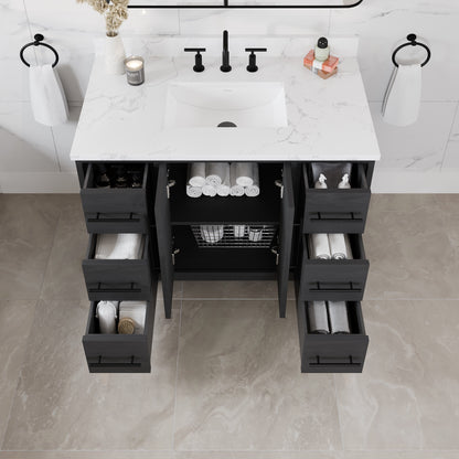 Graham 42 in. Blackwood Single Sink Bath Vanity with Arabescato Engineered Stone Top and Undermount Porcelain Sink - Bathroom Vanity by Eviva