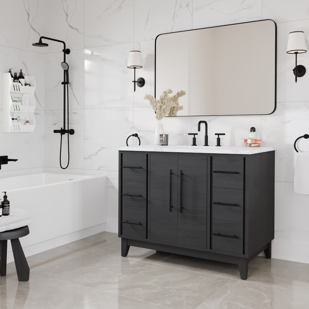 Graham 42 in. Blackwood Single Sink Bath Vanity with Arabescato Engineered Stone Top and Undermount Porcelain Sink