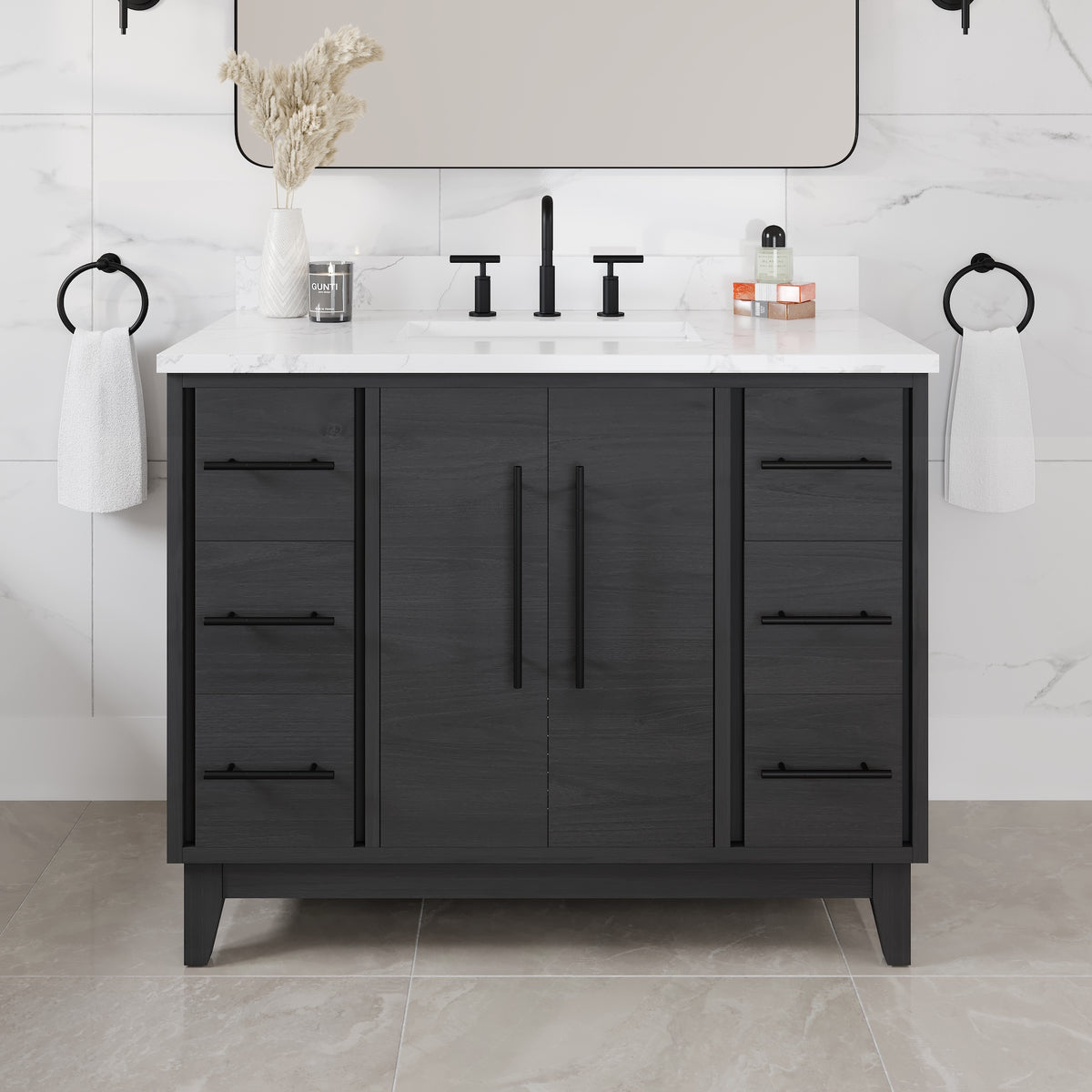 Graham 42 in. Blackwood Single Sink Bath Vanity with Arabescato Engineered Stone Top and Undermount Porcelain Sink - Bathroom Vanity by Eviva