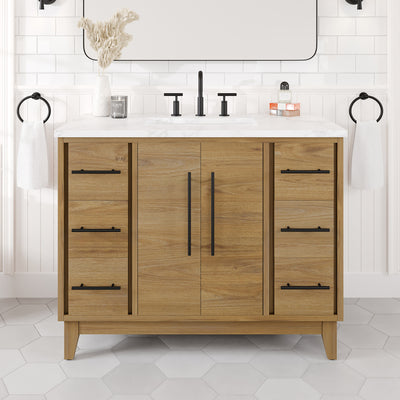 Graham 42"W x 22"D Oak Bathroom Vanity with White Arabescato Engineered Stone Countertop and Undermount Ceramic Sink