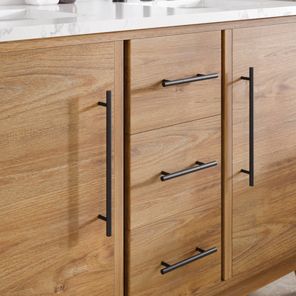 Graham 48 in. Oak Double Sink Bath Vanity with Arabescato Engineered Stone Top and Undermount Porcelain Sinks - Bathroom Vanity by Eviva