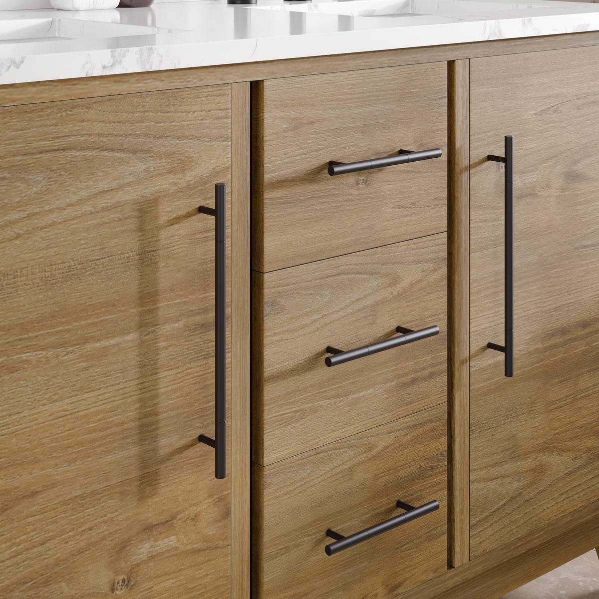 Graham 48 in. Oak Double Sink Bath Vanity with Arabescato Engineered Stone Top and Undermount Porcelain Sinks - Bathroom Vanity by Eviva