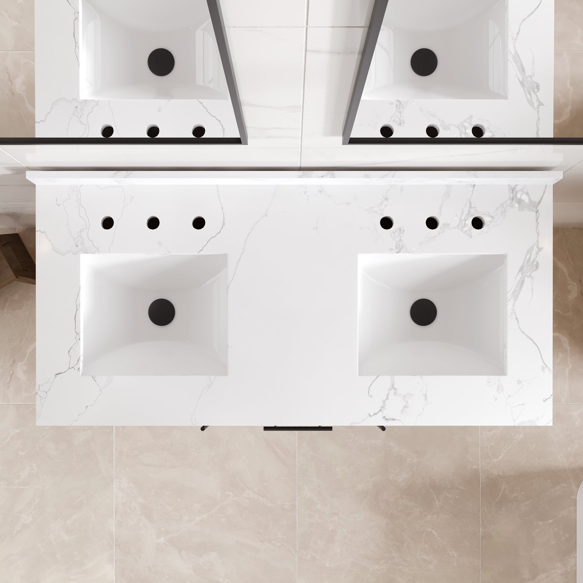 Graham 48 in. Oak Double Sink Bath Vanity with Arabescato Engineered Stone Top and Undermount Porcelain Sinks - Bathroom Vanity by Eviva