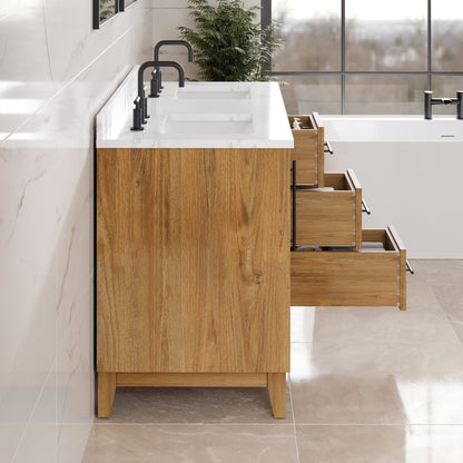 Graham 48 in. Oak Double Sink Bath Vanity with Arabescato Engineered Stone Top and Undermount Porcelain Sinks - Bathroom Vanity by Eviva