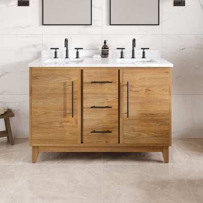 Graham 48 in. Oak Double Sink Bath Vanity with Arabescato Engineered Stone Top and Undermount Porcelain Sinks - Bathroom Vanity by Eviva