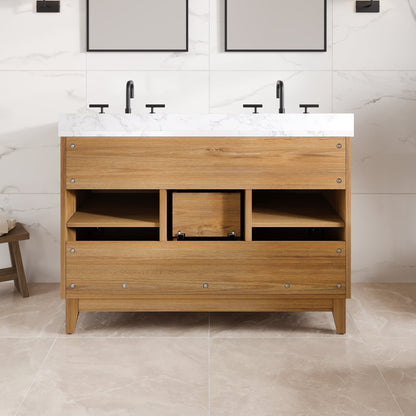 Graham 48 in. Oak Double Sink Bath Vanity with Arabescato Engineered Stone Top and Undermount Porcelain Sinks - Bathroom Vanity by Eviva