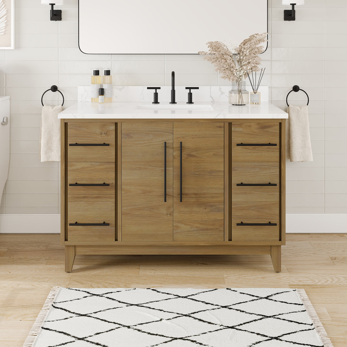 Graham 48 in. Oak Single Sink Bath Vanity with Arabescato Engineered Stone Top and Undermount Porcelain Sink - Bathroom Vanity by Eviva