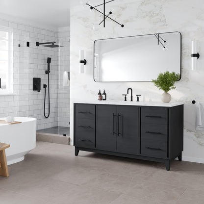 Graham 60 in. Blackwood Single Sink Bath Vanity with Arabescato Engineered Stone Top and Undermount Porcelain Sink