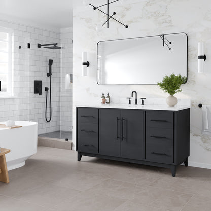 Graham 60 in. Blackwood Single Sink Bath Vanity with Arabescato Engineered Stone Top and Undermount Porcelain Sink - Bathroom Vanity by Eviva