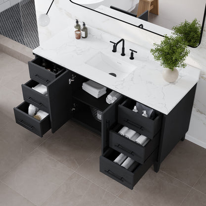 Graham 60 in. Blackwood Single Sink Bath Vanity with Arabescato Engineered Stone Top and Undermount Porcelain Sink - Bathroom Vanity by Eviva