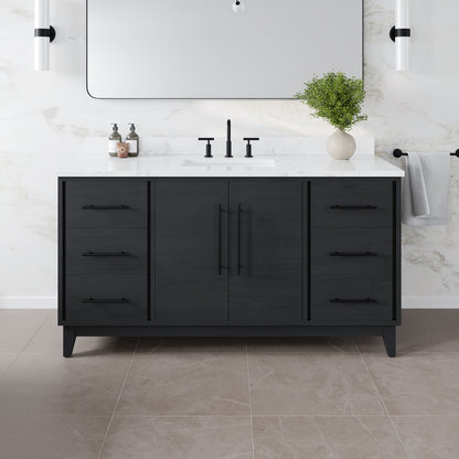 Graham 60 in. Blackwood Single Sink Bath Vanity with Arabescato Engineered Stone Top and Undermount Porcelain Sink - Bathroom Vanity by Eviva