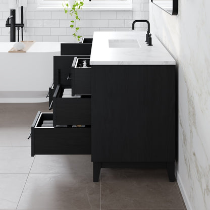 Graham 60 in. Blackwood Single Sink Bath Vanity with Arabescato Engineered Stone Top and Undermount Porcelain Sink