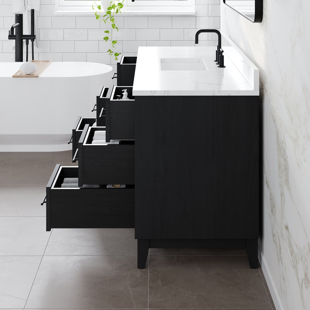 Graham 60 in. Blackwood Single Sink Bath Vanity with Arabescato Engineered Stone Top and Undermount Porcelain Sink - Bathroom Vanity by Eviva