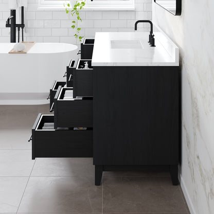 Graham 60 in. Blackwood Single Sink Bath Vanity with Arabescato Engineered Stone Top and Undermount Porcelain Sink - Bathroom Vanity by Eviva