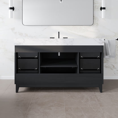Graham 60 in. Blackwood Single Sink Bath Vanity with Arabescato Engineered Stone Top and Undermount Porcelain Sink - Bathroom Vanity by Eviva