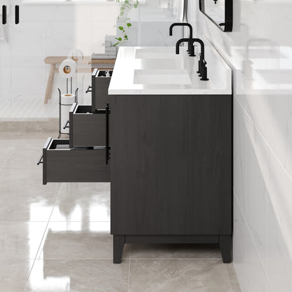 Graham 60 in. Blackwood Double Sink Bath Vanity with Arabescato Engineered Stone Top and Undermount Porcelain Sinks - Bathroom Vanity by Eviva