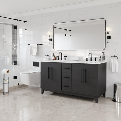 Graham 60 in. Blackwood Double Sink Bath Vanity with Arabescato Engineered Stone Top and Undermount Porcelain Sinks - Bathroom Vanity by Eviva
