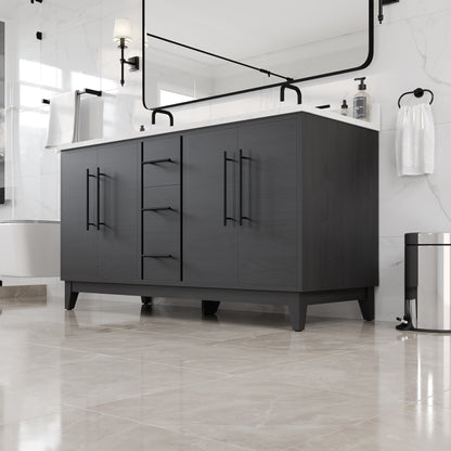 Graham 60 in. Blackwood Double Sink Bath Vanity with Arabescato Engineered Stone Top and Undermount Porcelain Sinks - Bathroom Vanity by Eviva