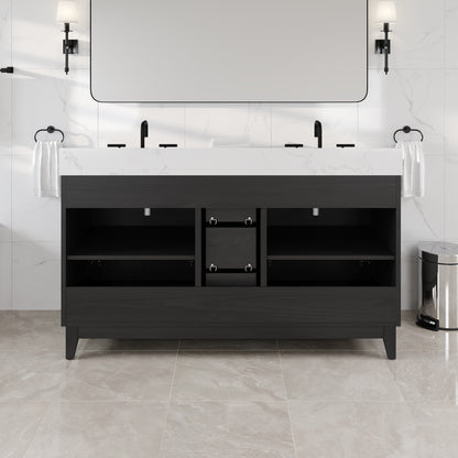 Graham 60 in. Blackwood Double Sink Bath Vanity with Arabescato Engineered Stone Top and Undermount Porcelain Sinks - Bathroom Vanity by Eviva