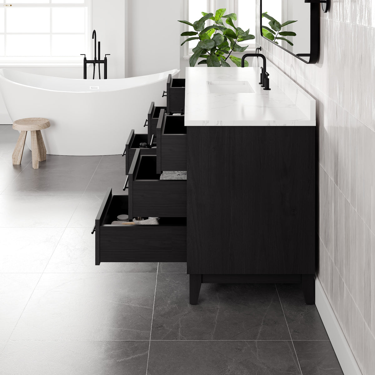Graham 72 in. Blackwood Single Sink Bath Vanity with Arabescato Engineered Stone Top and Undermount Porcelain Sink - Bathroom Vanity by Eviva