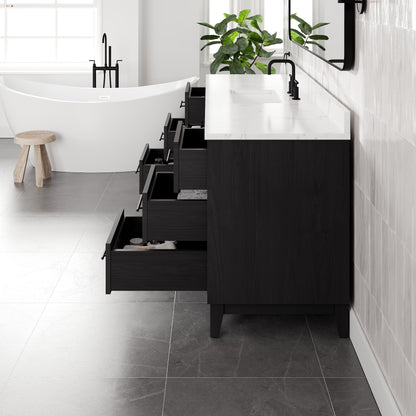 Graham 72 in. Blackwood Single Sink Bath Vanity with Arabescato Engineered Stone Top and Undermount Porcelain Sink - Bathroom Vanity by Eviva