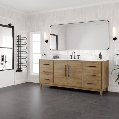 Graham 72 in. Oak Single Sink Bath Vanity with Arabescato Engineered Stone Top and Undermount Porcelain Sink - Bathroom Vanity by Eviva