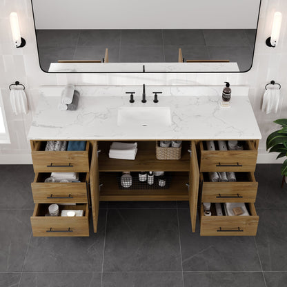 Graham 72 in. Oak Single Sink Bath Vanity with Arabescato Engineered Stone Top and Undermount Porcelain Sink - Bathroom Vanity by Eviva