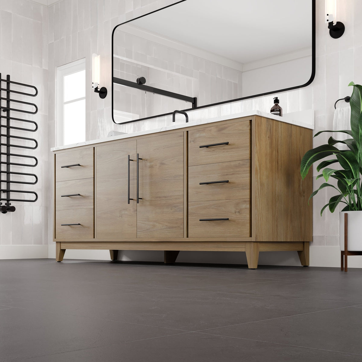 Graham 72 in. Oak Single Sink Bath Vanity with Arabescato Engineered Stone Top and Undermount Porcelain Sink - Bathroom Vanity by Eviva