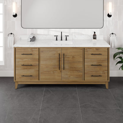Graham 72 in. Oak Single Sink Bath Vanity with Arabescato Engineered Stone Top and Undermount Porcelain Sink - Bathroom Vanity by Eviva