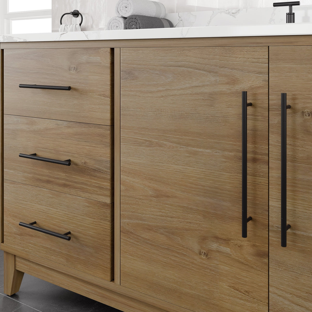 Graham 72 in. Oak Single Sink Bath Vanity with Arabescato Engineered Stone Top and Undermount Porcelain Sink - Bathroom Vanity by Eviva