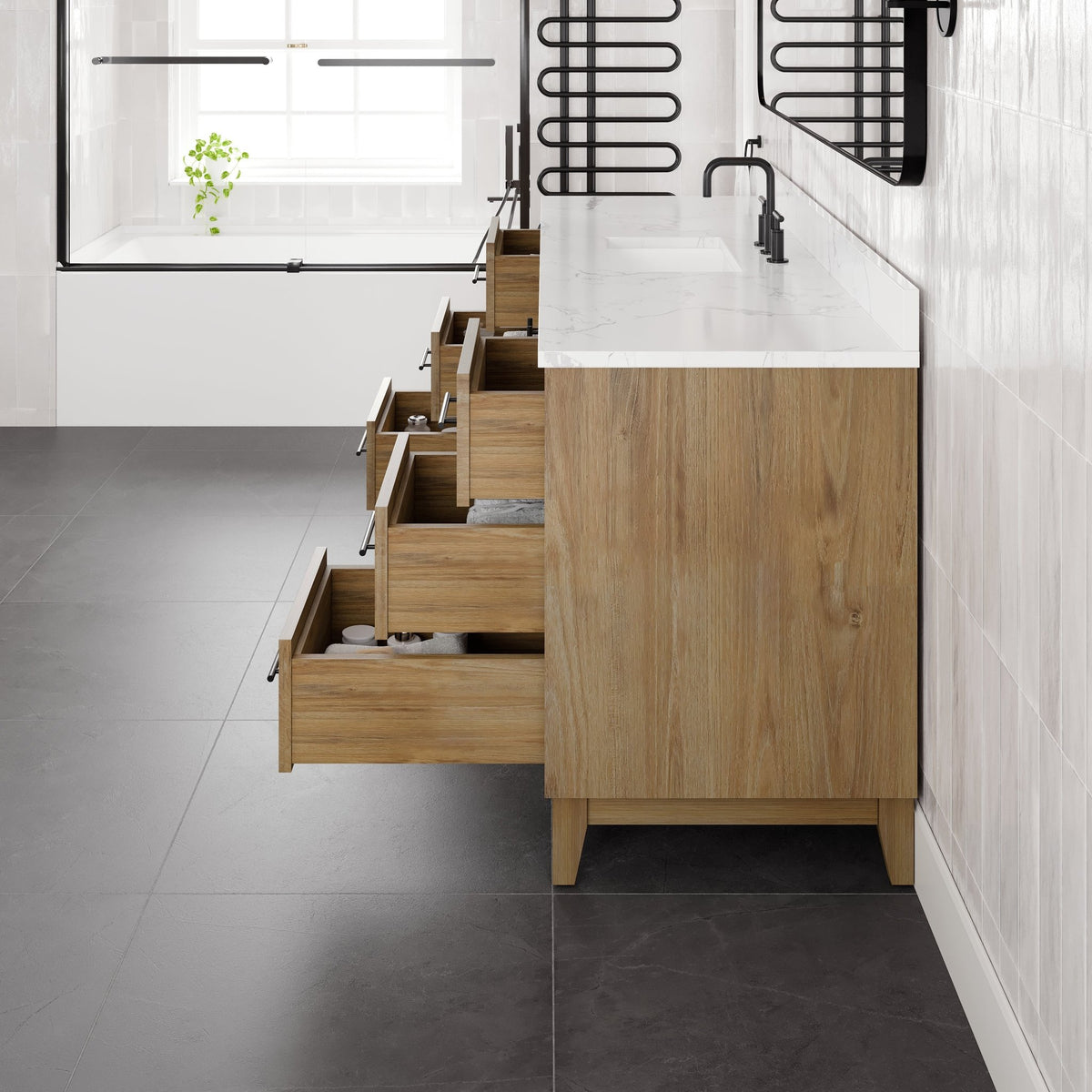 Graham 72 in. Oak Single Sink Bath Vanity with Arabescato Engineered Stone Top and Undermount Porcelain Sink - Bathroom Vanity by Eviva