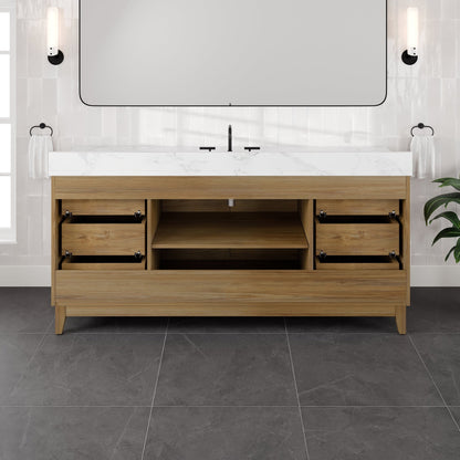 Graham 72 in. Oak Single Sink Bath Vanity with Arabescato Engineered Stone Top and Undermount Porcelain Sink - Bathroom Vanity by Eviva