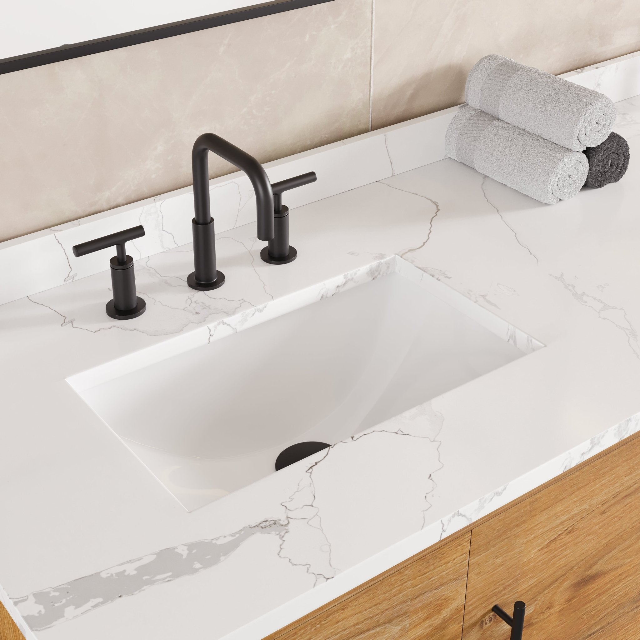 Graham 72 in. Oak Double Sink Bath Vanity with Arabescato Engineered Stone Top and Undermount Porcelain Sinks - Bathroom Vanity by Eviva
