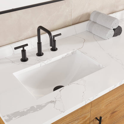 Graham 72 in. Oak Double Sink Bath Vanity with Arabescato Engineered Stone Top and Undermount Porcelain Sinks - Bathroom Vanity by Eviva