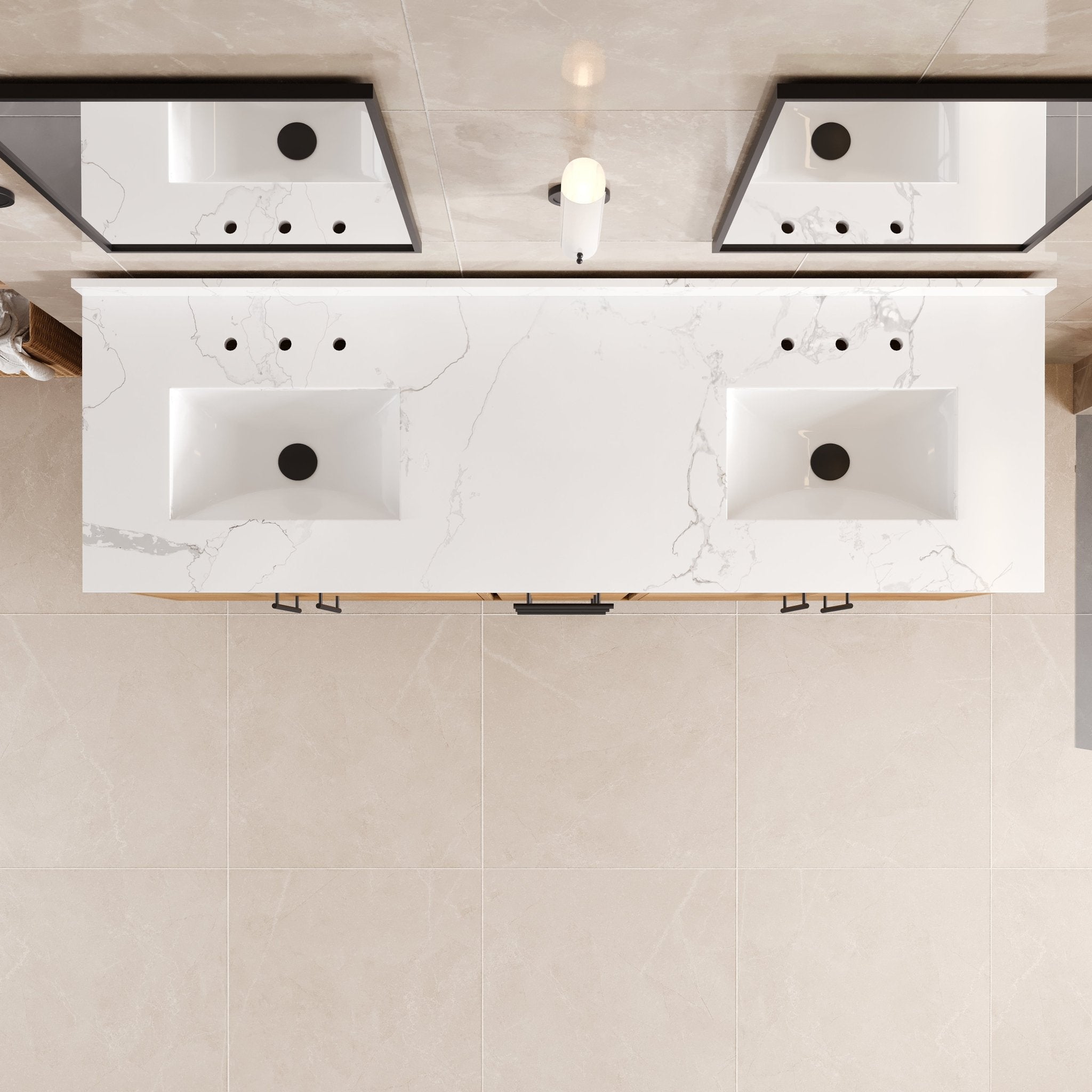 Graham 72 in. Oak Double Sink Bath Vanity with Arabescato Engineered Stone Top and Undermount Porcelain Sinks - Bathroom Vanity by Eviva