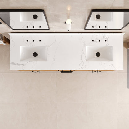 Graham 72 in. Oak Double Sink Bath Vanity with Arabescato Engineered Stone Top and Undermount Porcelain Sinks - Bathroom Vanity by Eviva