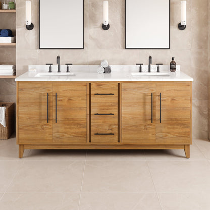 Graham 72 in. Oak Double Sink Bath Vanity with Arabescato Engineered Stone Top and Undermount Porcelain Sinks - Bathroom Vanity by Eviva