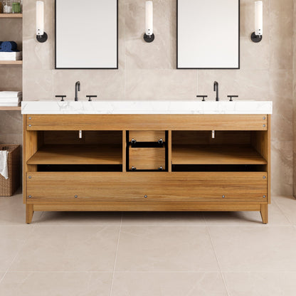 Graham 72 in. Oak Double Sink Bath Vanity with Arabescato Engineered Stone Top and Undermount Porcelain Sinks - Bathroom Vanity by Eviva