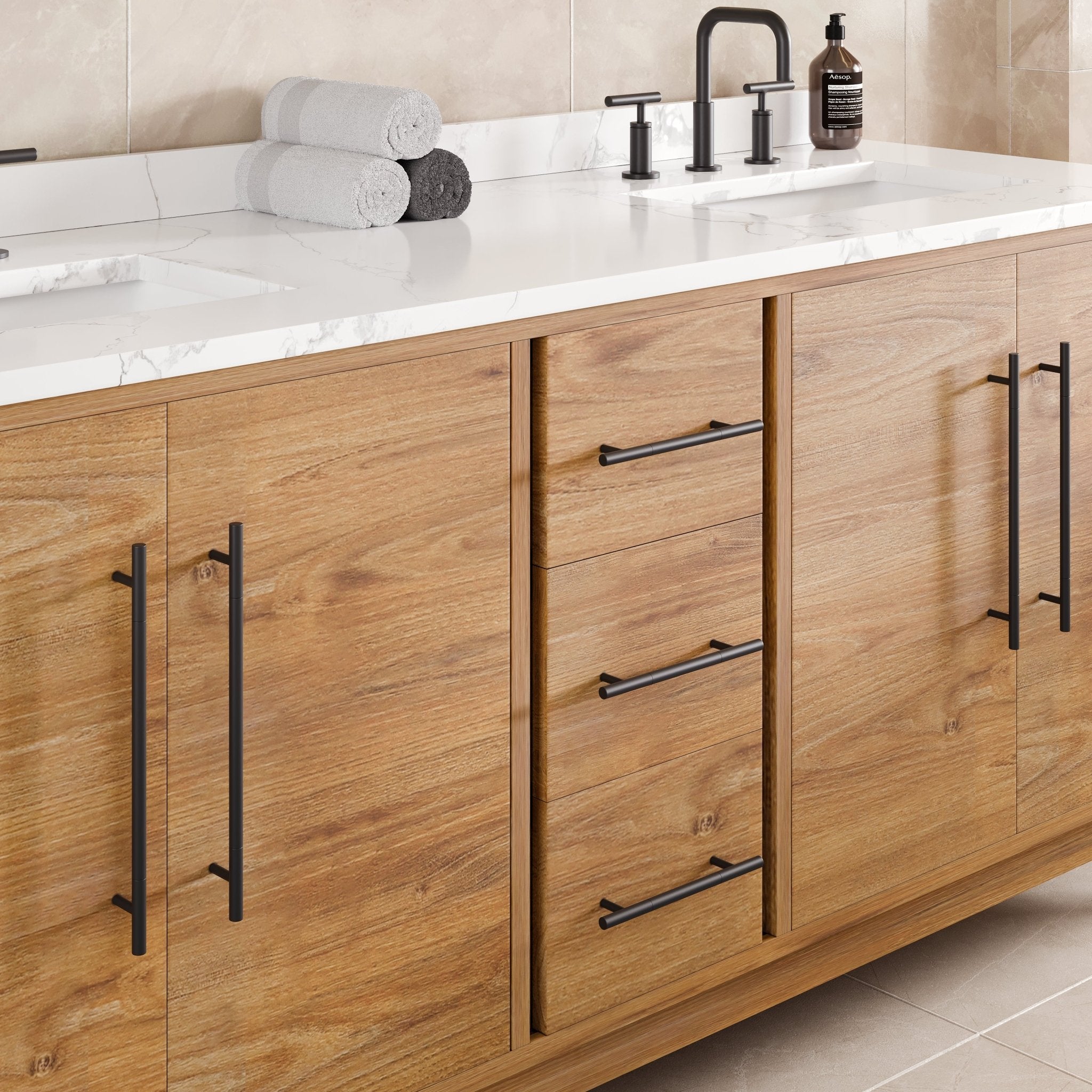 Graham 72 in. Oak Double Sink Bath Vanity with Arabescato Engineered Stone Top and Undermount Porcelain Sinks - Bathroom Vanity by Eviva