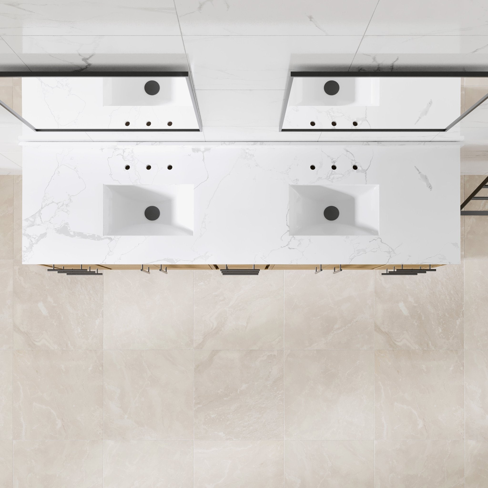 Graham 84 in. Oak Double Sink Bath Vanity with Arabescato Engineered Stone Top and Undermount Porcelain Sinks - Bathroom Vanity by Eviva