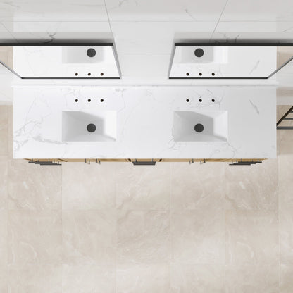 Graham 84 in. Oak Double Sink Bath Vanity with Arabescato Engineered Stone Top and Undermount Porcelain Sinks - Bathroom Vanity by Eviva