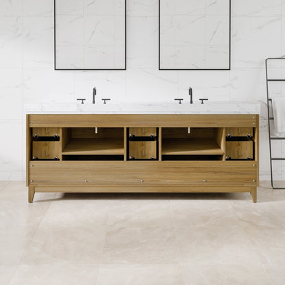 Graham 84 in. Oak Double Sink Bath Vanity with Arabescato Engineered Stone Top and Undermount Porcelain Sinks - Bathroom Vanity by Eviva