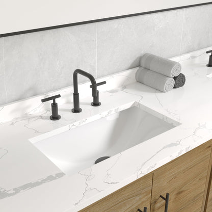 Graham 96 in. Oak Double Sink Bath Vanity with Arabescato Engineered Stone Top and Undermount Porcelain Sinks - Bathroom Vanity by Eviva