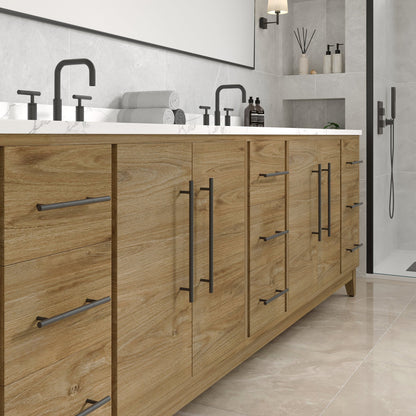 Graham 96 in. Oak Double Sink Bath Vanity with Arabescato Engineered Stone Top and Undermount Porcelain Sinks - Bathroom Vanity by Eviva