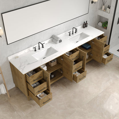 Graham 96 in. Oak Double Sink Bath Vanity with Arabescato Engineered Stone Top and Undermount Porcelain Sinks - Bathroom Vanity by Eviva