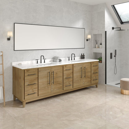 Graham 96 in. Oak Double Sink Bath Vanity with Arabescato Engineered Stone Top and Undermount Porcelain Sinks - Bathroom Vanity by Eviva